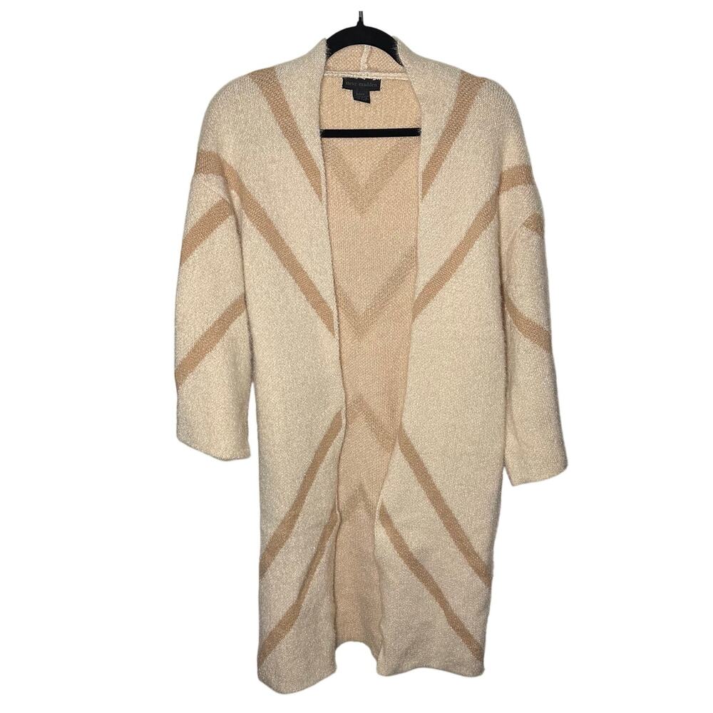 Steve Madden Women's Tan Light Pink Fuzzy Long Knit Cardigan Sweater Size OSFM
